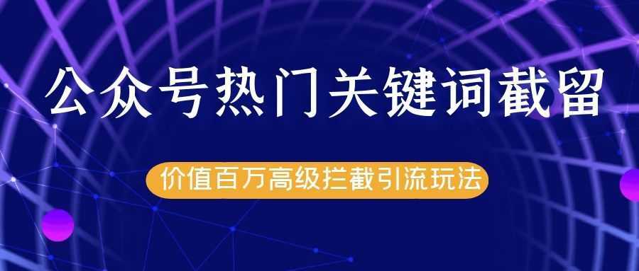 公众号热门关键词截留精准引流实战课程，价值百万高级拦截引流玩法！-韬哥副业项目资源网