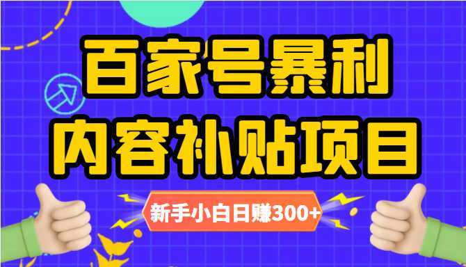 百家号暴利内容补贴项目，图文10元一条，视频30一条，新手小白日赚300+-韬哥副业项目资源网