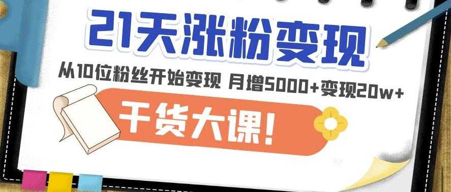 21天精准涨粉变现干货大课：从10位粉丝开始变现月增5000+变现20w+-韬哥副业项目资源网