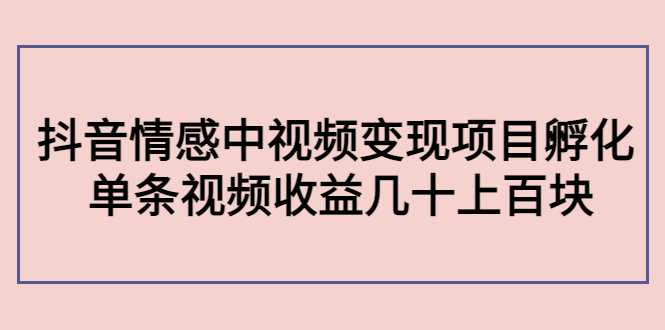 副业孵化营第5期：抖音情感中视频变现项目孵化 单条视频收益几十上百-韬哥副业项目资源网