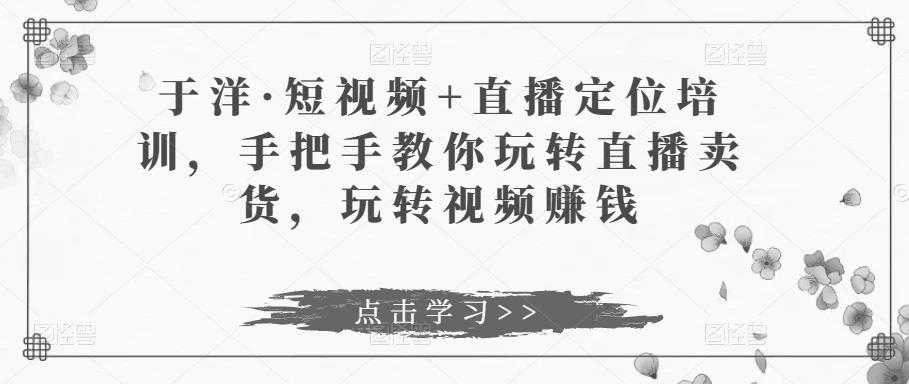 于洋·短视频+直播定位培训，手把手教你玩转直播卖货，玩转视频赚钱-韬哥副业项目资源网