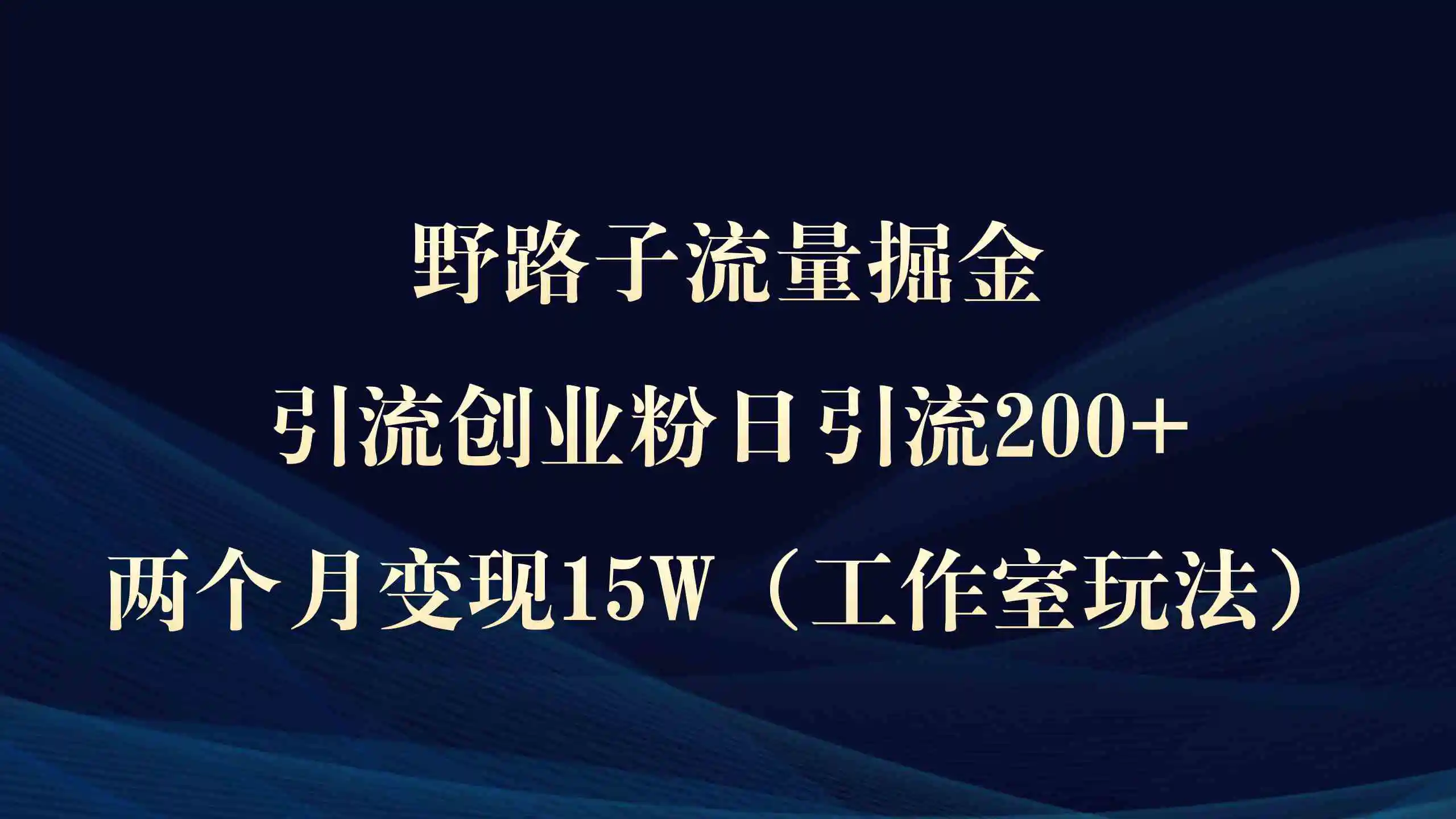 （9513期）野路子流量掘金，引流创业粉日引流200+，两个月变现15W（工作室玩法））-韬哥副业项目资源网