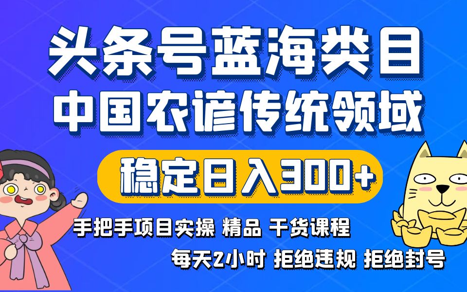 （8595期）头条号蓝海类目传统和农谚领域实操精品课程拒绝违规封号稳定日入300+-韬哥副业项目资源网