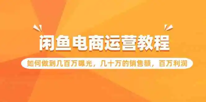 （9560期）闲鱼电商运营教程：如何做到几百万曝光，几十万的销售额，百万利润-韬哥副业项目资源网