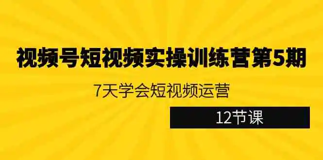 （9029期）视频号短视频实操训练营第5期：7天学会短视频运营（12节课）-韬哥副业项目资源网