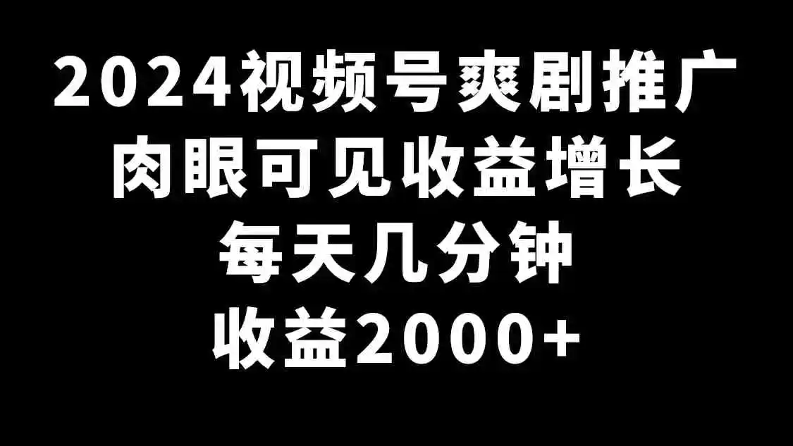 （9028期）2024视频号爽剧推广，肉眼可见的收益增长，每天几分钟收益2000+-韬哥副业项目资源网