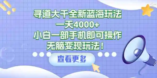 （9479期）寻道大千全新蓝海玩法，一天4000+，小白一部手机即可操作，无脑变现玩法！-韬哥副业项目资源网