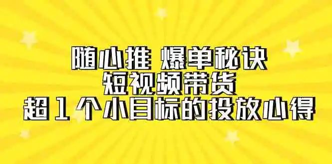 （9687期）随心推 爆单秘诀，短视频带货-超1个小目标的投放心得（7节视频课）-韬哥副业项目资源网