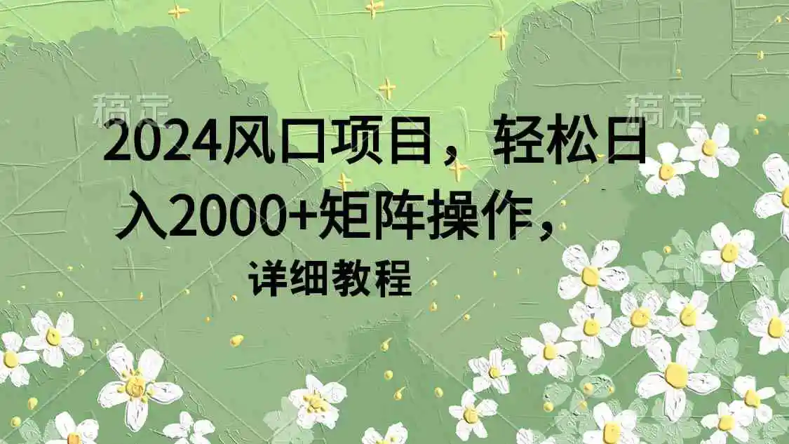 （9652期）2024风口项目，轻松日入2000+矩阵操作，详细教程-韬哥副业项目资源网