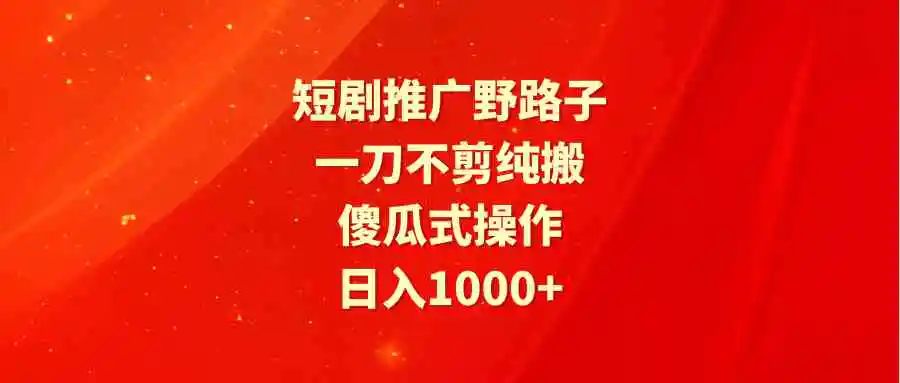 （9586期）短剧推广野路子，一刀不剪纯搬运，傻瓜式操作，日入1000+-韬哥副业项目资源网