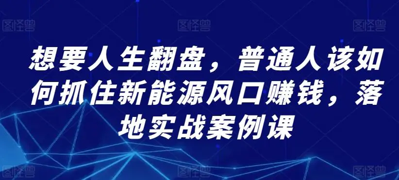 想要人生翻盘，普通人该如何抓住新能源风口赚钱，落地实战案例课-韬哥副业项目资源网