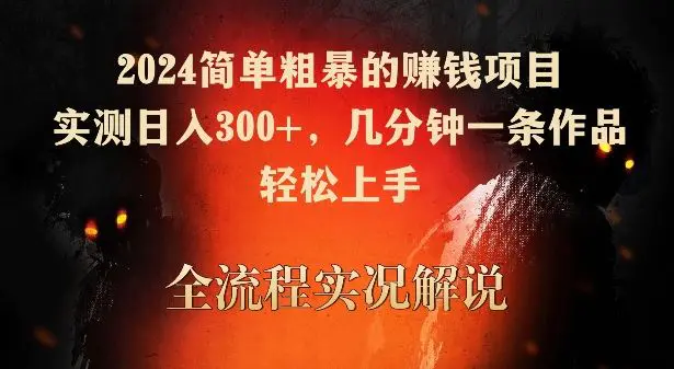 2024简单粗暴的赚钱项目，实测日入300+，几分钟一条作品，轻松上手【揭秘】-韬哥副业项目资源网