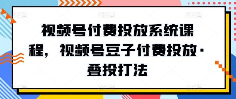 视频号付费投放系统课程，视频号豆子付费投放·叠投打法-韬哥副业项目资源网