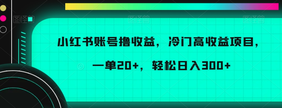 小红书账号撸收益，冷门高收益项目，一单20+，轻松日入300+【揭秘】-韬哥副业项目资源网