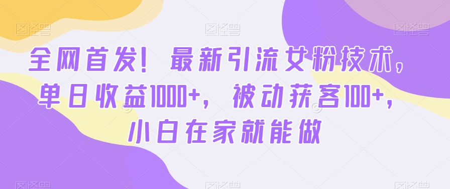 全网首发！最新引流女粉技术，单日收益1000+，被动获客100+，小白在家就能做【揭秘】-韬哥副业项目资源网