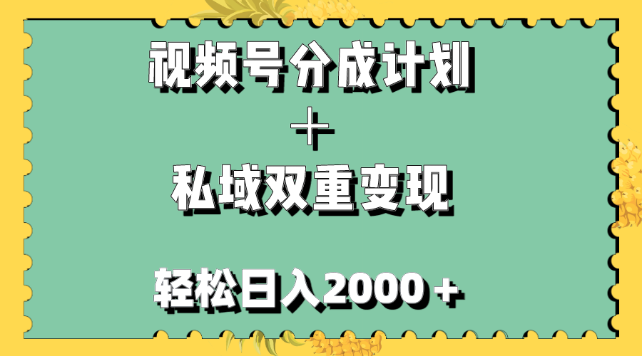 （7842期）视频号分成计划＋私域双重变现，轻松日入1000＋，无任何门槛，小白轻松上手-韬哥副业项目资源网