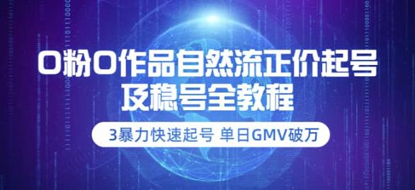 0粉0作品自然流正价起号及稳号全教程：3暴力快速起号单日GMV破万-价值2980-韬哥副业项目资源网