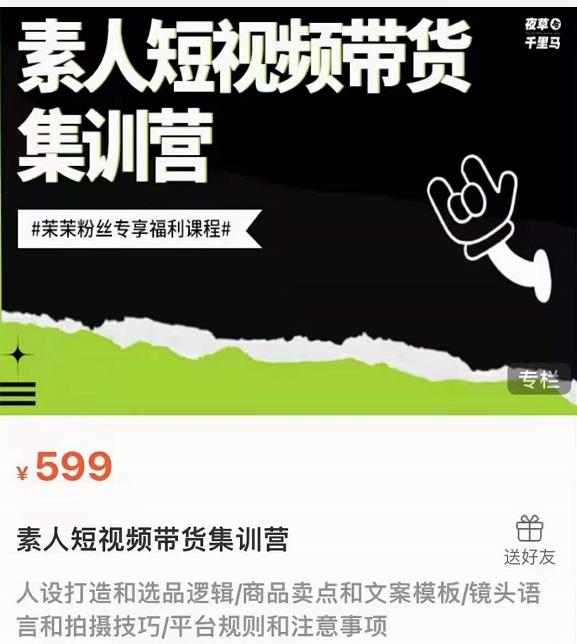 夜草与千里马素人短视频带货集训营，薛辉团队价值599-韬哥副业项目资源网