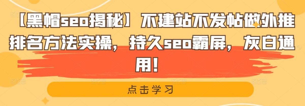 【黑帽seo揭秘】不建站不发帖做外推排名方法实操，持久seo霸屏，灰白通用！-韬哥副业项目资源网