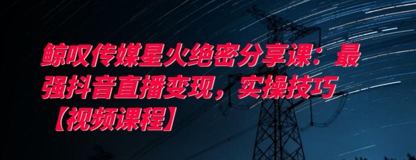 鲸叹传媒星火绝密分享课：最强抖音直播变现，实操技巧【视频课程】-韬哥副业项目资源网