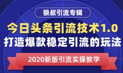 狼叔今日头条引流技术1.0，打造爆款稳定引流的玩法，快速获得平台推荐量的秘诀-韬哥副业项目资源网