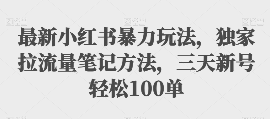 最新小红书暴力玩法，独家拉流量笔记方法，三天新号轻松100单【揭秘】-韬哥副业项目资源网