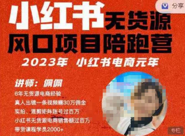 佩佩·小红书无货源风口项目陪跑营（更2023年8月）不用拍摄、不用露脸、不用买产品、不用营业执照、一部手机即可开店-韬哥副业项目资源网