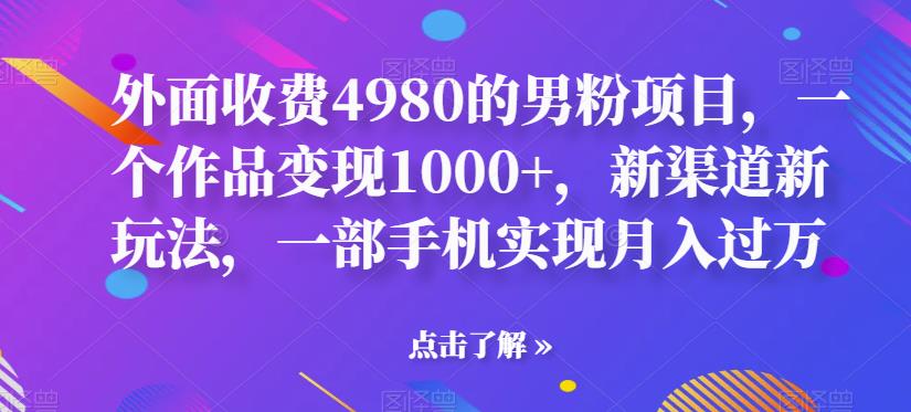 外面收费4980的男粉项目，一个作品变现1000+，新渠道新玩法，一部手机实现月入过万【揭秘】-韬哥副业项目资源网