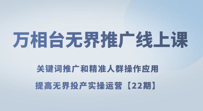 万相台无界推广线上课关键词推广和精准人群操作应用，提高无界投产实操运营【22期】-韬哥副业项目资源网