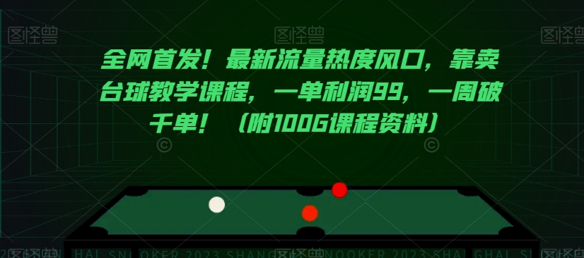 全网首发！最新流量热度风口，靠卖台球教学课程，一单利润99，一周破千单！（附100G课程资料）-韬哥副业项目资源网