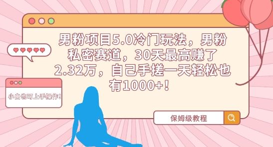 男粉项目5.0冷门玩法，男粉私密赛道，30天最高赚了2.32万，自己手搓一天轻松也有1000+【揭秘】-韬哥副业项目资源网