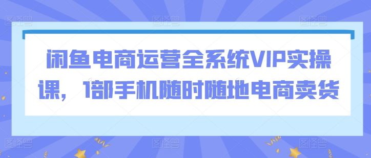 闲鱼电商运营全系统VIP实操课，1部手机随时随地电商卖货-韬哥副业项目资源网