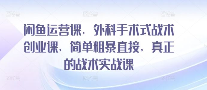 闲鱼运营课，外科手术式战术创业课，简单粗暴直接，真正的战术实战课-韬哥副业项目资源网