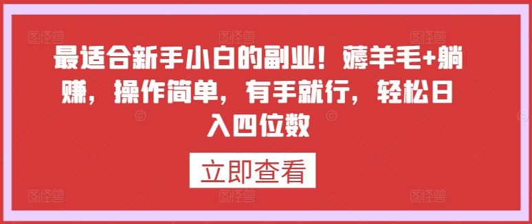 最适合新手小白的副业！薅羊毛+躺赚，操作简单，有手就行，轻松日入四位数【揭秘】-韬哥副业项目资源网