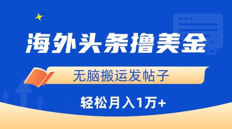 海外头条撸美金，无脑搬运发帖子，月入1万+，小白轻松掌握【揭秘】-韬哥副业项目资源网