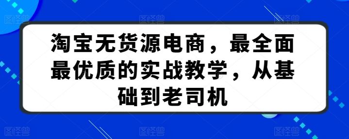 淘宝无货源电商，最全面最优质的实战教学，从基础到老司机-韬哥副业项目资源网