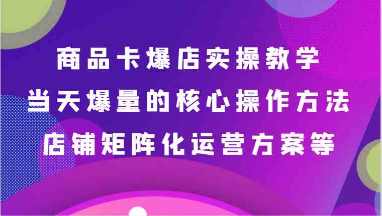 商品卡爆店实操教学，基础到进阶保姆式讲解、当天爆量核心方法、店铺矩阵化运营方案等-韬哥副业项目资源网