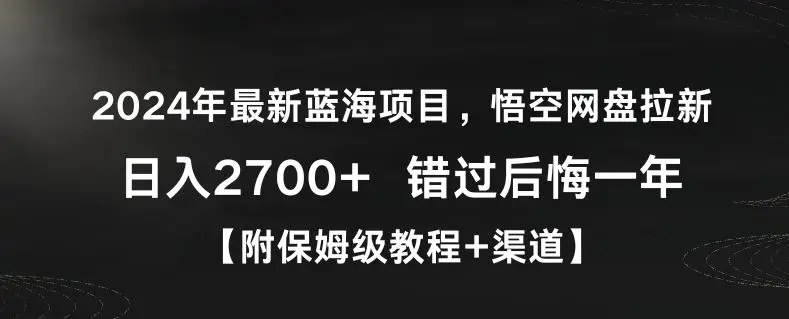 2024年最新蓝海项目，悟空网盘拉新，日入2700+错过后悔一年【附保姆级教程+渠道】【揭秘】-韬哥副业项目资源网