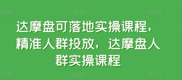 达摩盘可落地实操课程，精准人群投放，达摩盘人群实操课程-韬哥副业项目资源网