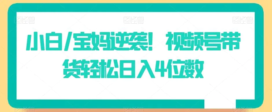 小白/宝妈逆袭！视频号带货轻松日入4位数【揭秘】-韬哥副业项目资源网