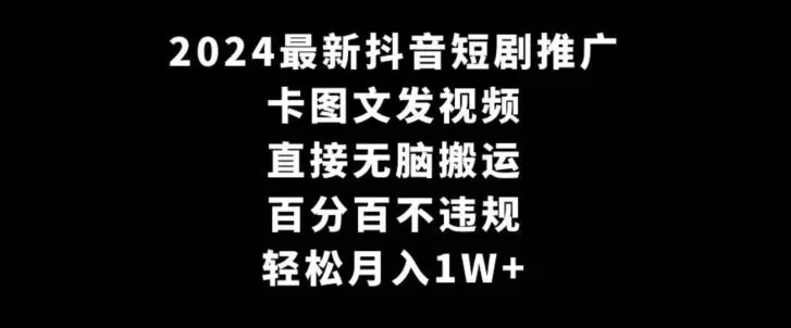 2024最新抖音短剧推广，卡图文发视频，直接无脑搬，百分百不违规，轻松月入1W+【揭秘】-韬哥副业项目资源网