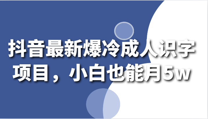 抖音最新爆冷成人识字项目，小白也能月5w-韬哥副业项目资源网