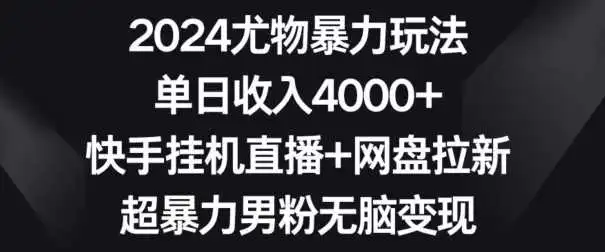 2024尤物暴力玩法，单日收入4000+，快手挂机直播+网盘拉新，超暴力男粉无脑变现【揭秘】-韬哥副业项目资源网