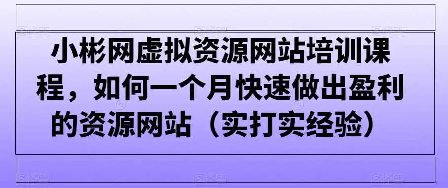 小彬网虚拟资源网站培训课程，如何一个月快速做出盈利的资源网站（实打实经验）-韬哥副业项目资源网