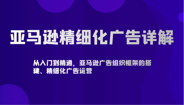 亚马逊精细化广告详解-从入门到精通，亚马逊广告组织框架的搭建、精细化广告运营-韬哥副业项目资源网