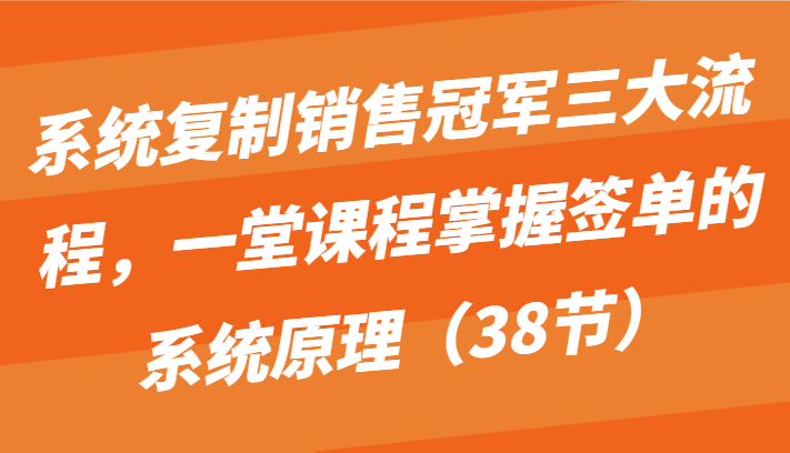 系统复制销售冠军三大流程，一堂课程掌握签单的系统原理（38节）-韬哥副业项目资源网