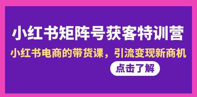 小红书矩阵号获客特训营-第10期，小红书电商的带货课，引流变现新商机-韬哥副业项目资源网