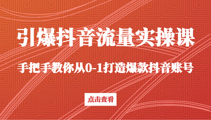 引爆抖音流量实操课，手把手教你从0-1打造爆款抖音账号-韬哥副业项目资源网