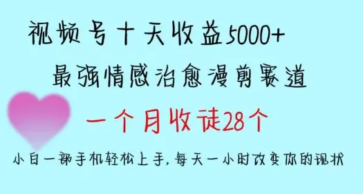 十天收益5000+，多平台捞金，视频号情感治愈漫剪，一个月收徒28个，小白一部手机轻松上手【揭秘】-韬哥副业项目资源网