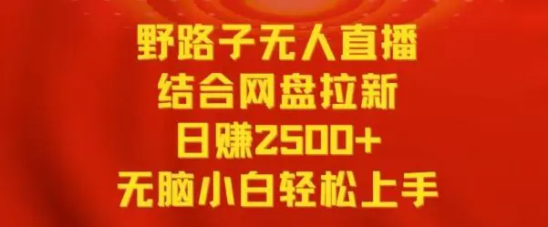 野路子无人直播结合网盘拉新，日赚2500+，小白无脑轻松上手【揭秘】-韬哥副业项目资源网